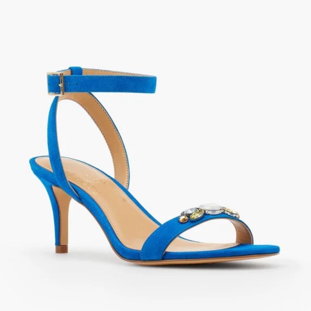 Talbots “Rosalie” Blue Suede Ankle Strap Kitten Heel Sandals, Sz 8.5, NWT